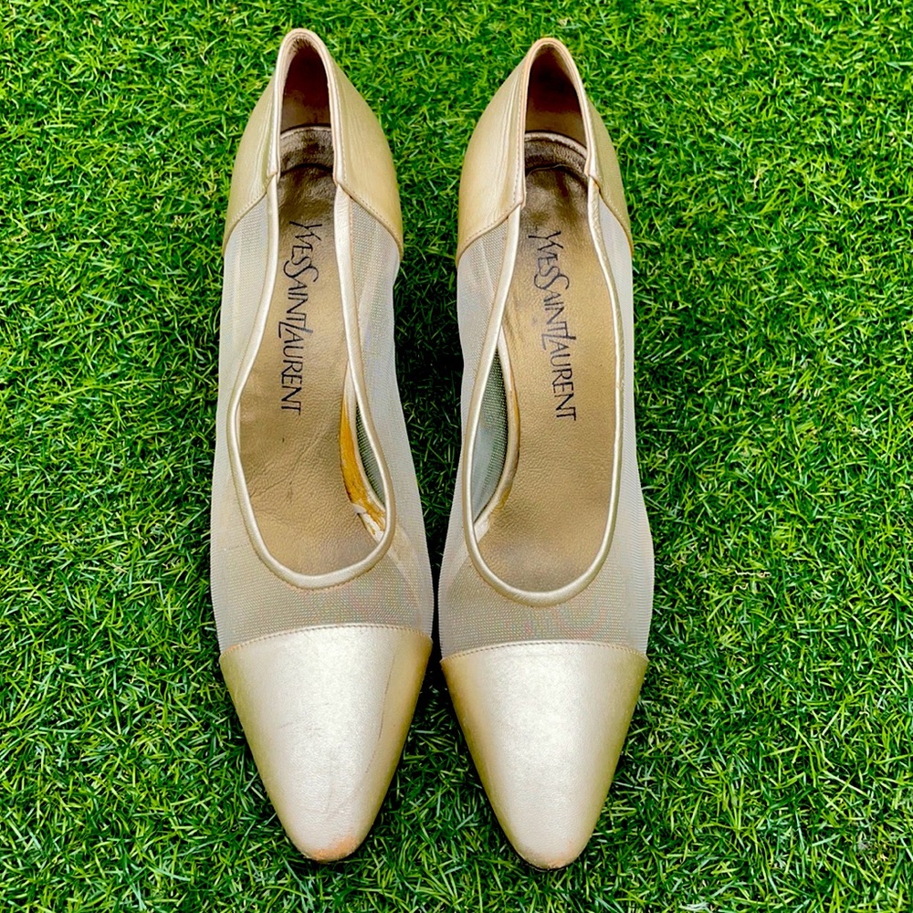 Vintage gold mesh YSL heels sz 8.5